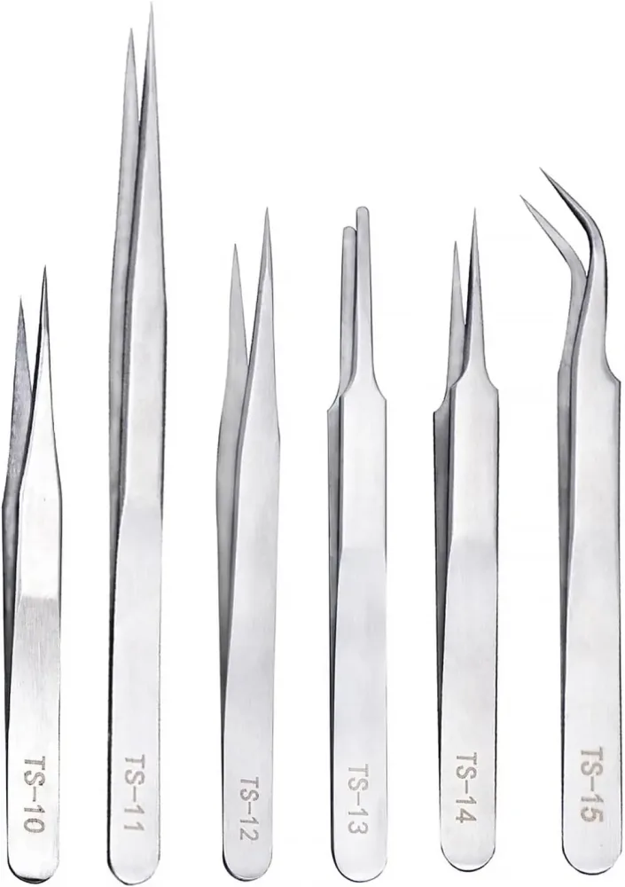 6-teiliges 1,5 mm dickes Präzisionspinzetten-Set, antistatische Pinzetten aus Edelstahl, Silber/Schwarz optional, für Elektronikreparaturen, Je