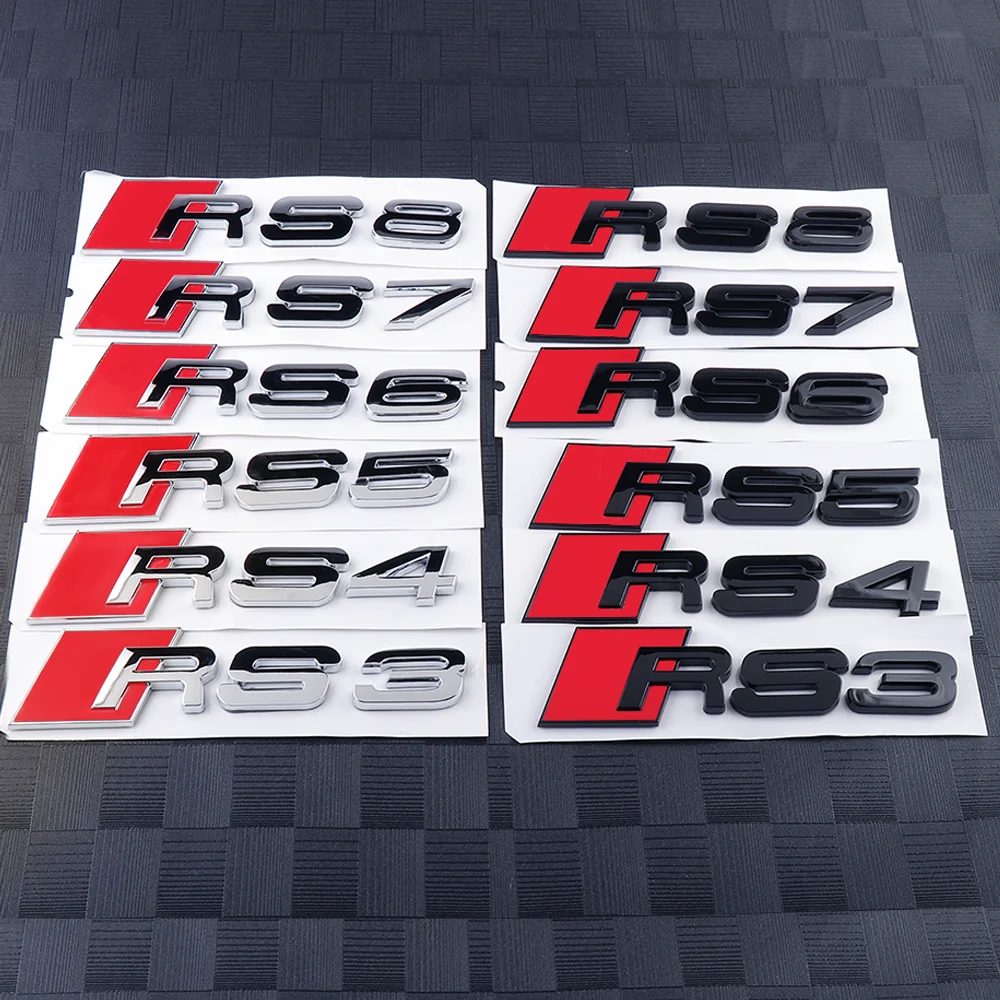 1 Stück 3D ABS Auto-Karosserie Heck-Dekorationsaufkleber Auto-Modifikationszubehör für Audi RS3 RS4 RS5 RS6 RS7 RS8 Emblem