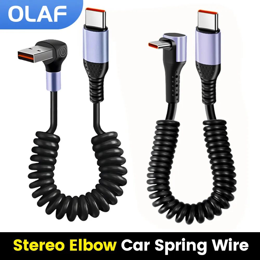66 W 100 W Typ C auf Typ C Kabel für iPhone 15 Huawei Xiaomi Samsung Auto Federkabel 6A kurzes Schnelllade-USB-C-Kabel
