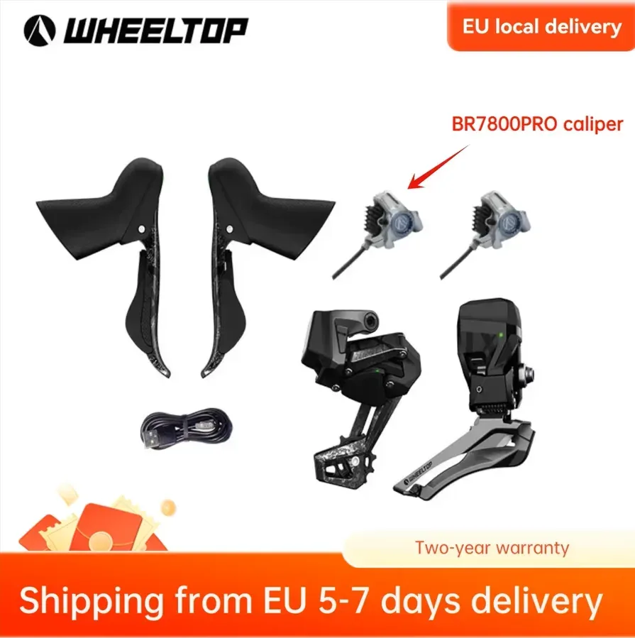 WHEELTOP EDS TX Rennrad-Gruppensatz Elektronische Drahtlose Carbon-Aluminium-Legierung Felgen-/Scheibenbremse 7-14-Gang Vorder- und Hinter-Schaltwerk