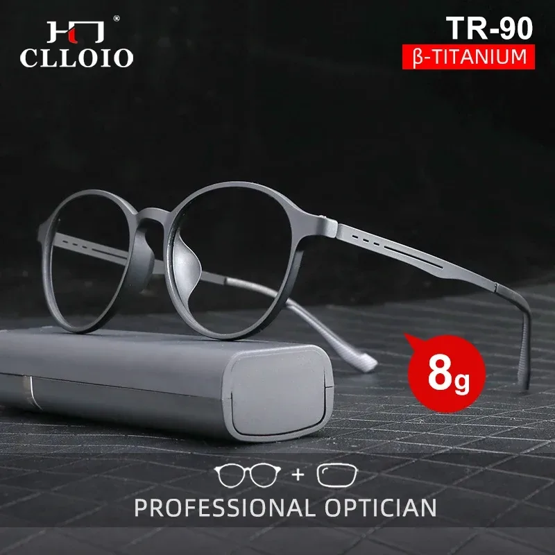 CLLOIO Ultraleichte TR90 Anti Blue Ray Lesebrille Männer Frauen Klassische Runde Titan Beine Myopie Rezept Optische Brillen