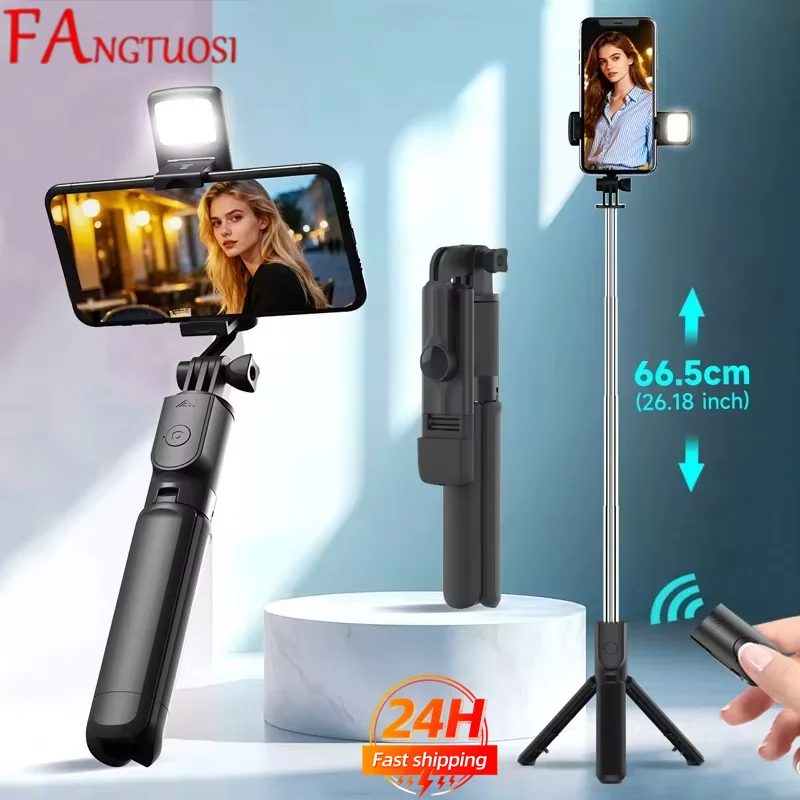 FANGTUOSI Handy-Selfie-Stick Stativ Bluetooth Fernbedienung Kabelloser Selfie-Stick Handyhalter mit Beauty-LED-Beleuchtung