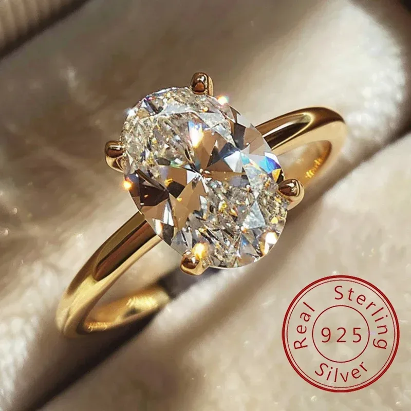 Ring aus 925er-Sterlingsilber, 1?8 Karat Zirkon, wunderschöner, glänzender ovaler Steinring für Frauen, Verlobung, Hochzeit, luxuriöser, hochwertiger edler Schmuck