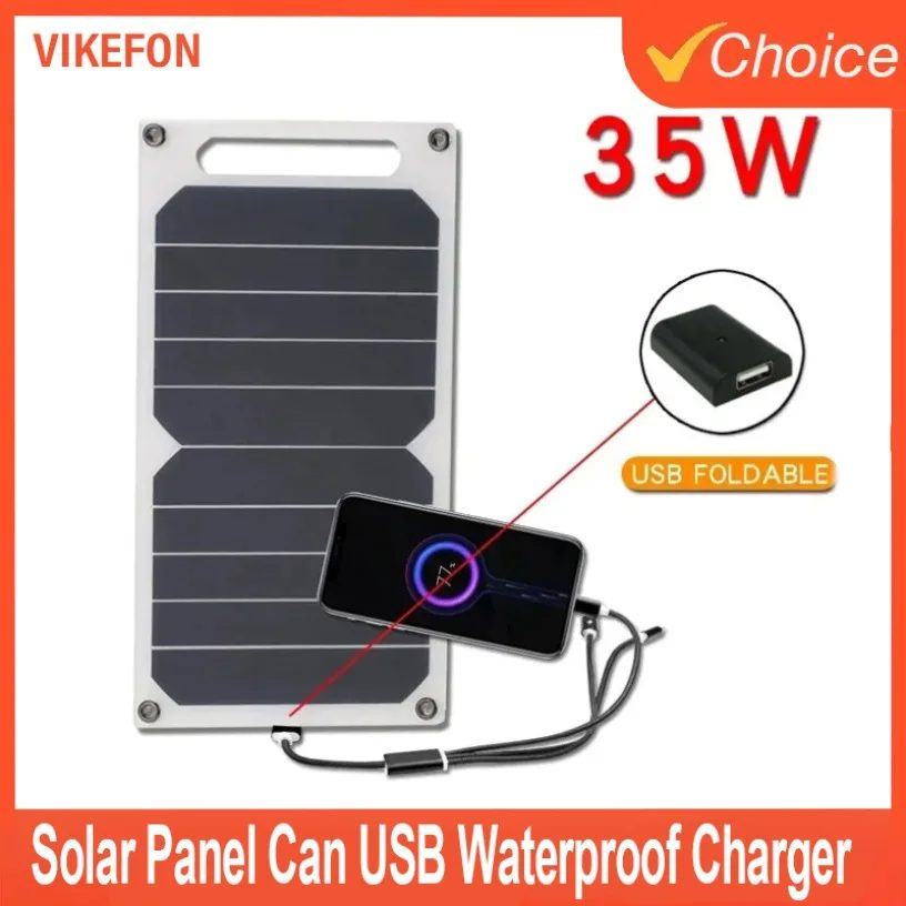 Für Notfälle im Freien, USB 5?35 W, wasserdichtes tragbares Ladegerät, Solarpanel, kann Rucksack für Outdoor-Wanderungen und Camping befestigt werden
