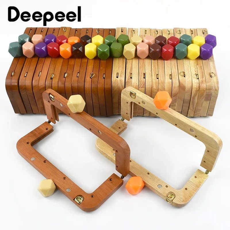 Deepeel 20 cm massivholz quadratische Taschengriffe Holzperlen Kussverschluss Schlösser Handtasche Geldbörse Rahmen Griff DIY Bastelzubehör