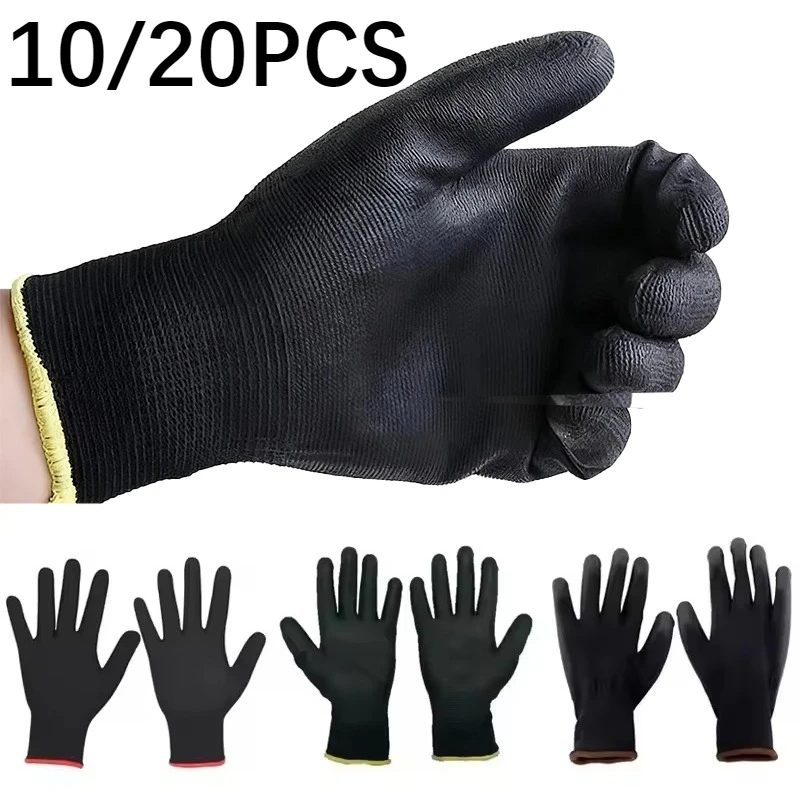 10/20PCS Beschichtung Nylon PU Arbeit Handschuhe Holzbearbeitung Nicht-slip Langlebige Beschichtung Nylon PU Arbeit Handschuhe Camping lock Rand Farbe Zufällig
