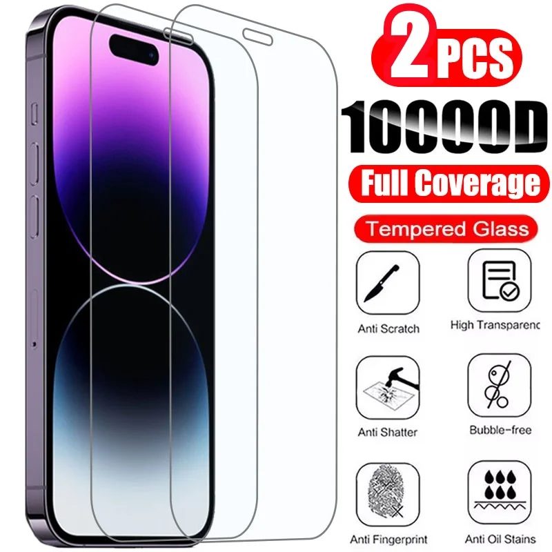 2 Stück gehärtetes Glas für iPhone 14 13 12 11 Pro Max Displayschutzfolie für IPhone 12Mini 13Mini 7 8 15 Plus SE X XS XR 14Pro Glas