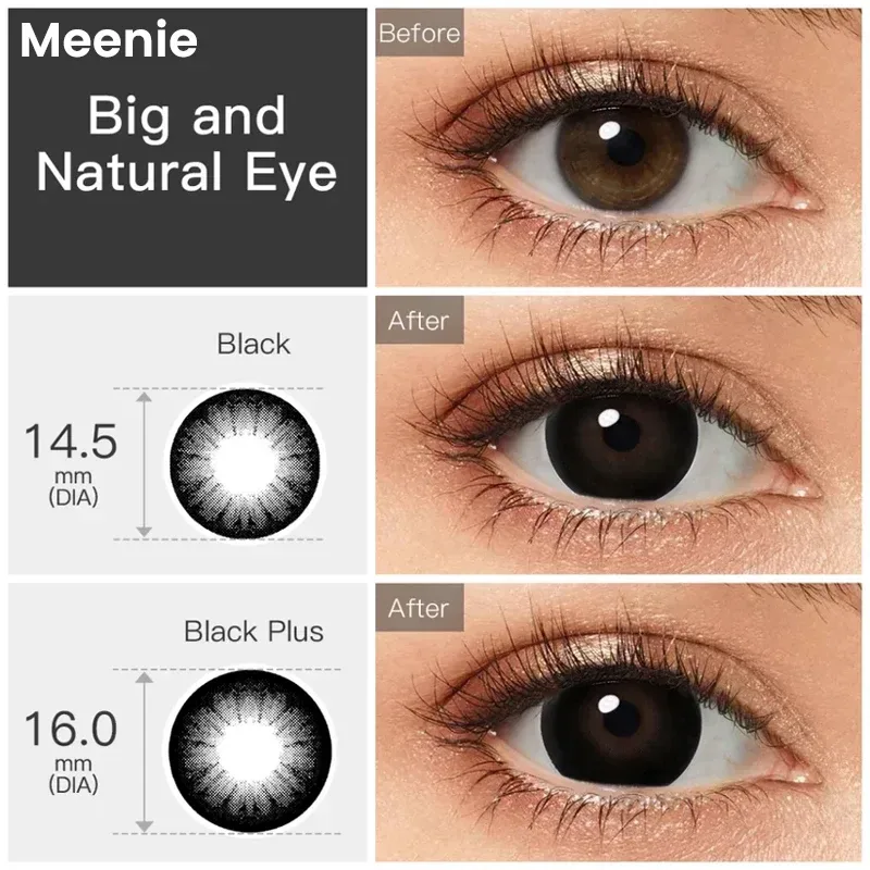 Meenie 16mm Big Eye Schwarze Übergröße Plus Schwarze Linsen Anime Cosplay Niedliche Farbige Weiche Linsen Halloween-Linsen Verrückte Kontaktlinsen