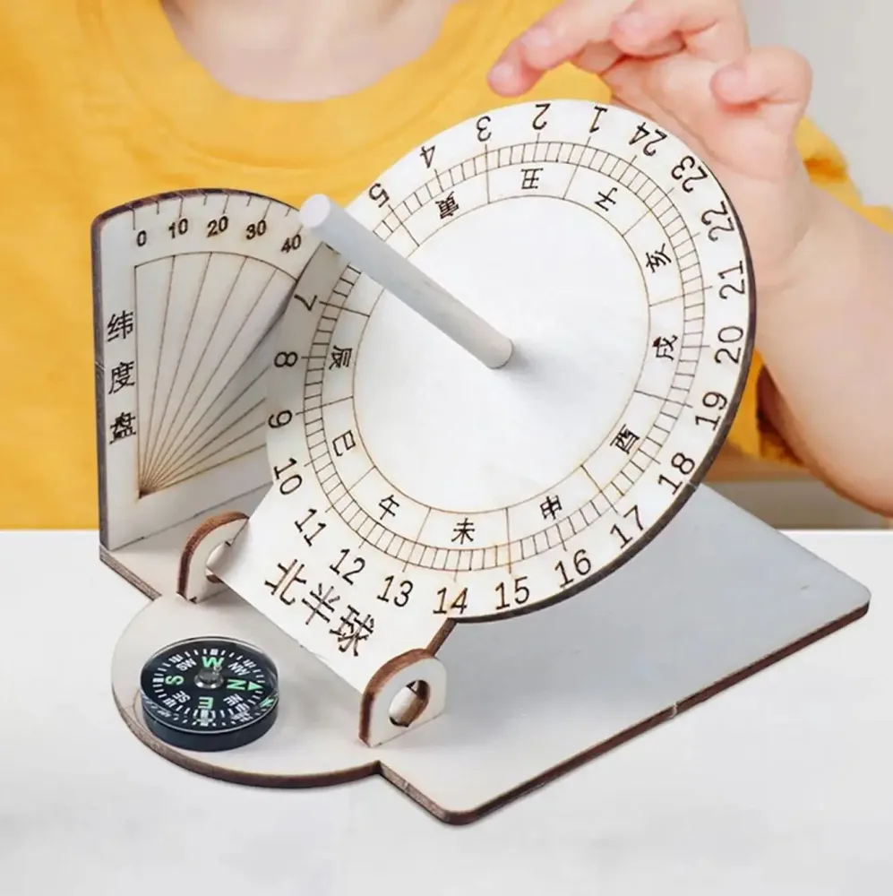 DIY Äquatoriale Sonnenuhr Uhr Holz Gebäude Wissenschaftliche Modell DIY Lehrmittel Pädagogisches Spielzeug Für Kinder Schreibtisch Zubehör