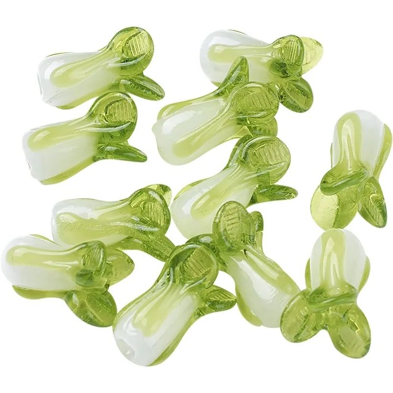 10 Stück chinesische Kohlperlen, handgefertigte Lampwork-Perlen, Gemüse, lose Perlen für DIY-Armbänder, Halsketten, Schmuckherstellung, hellgrün
