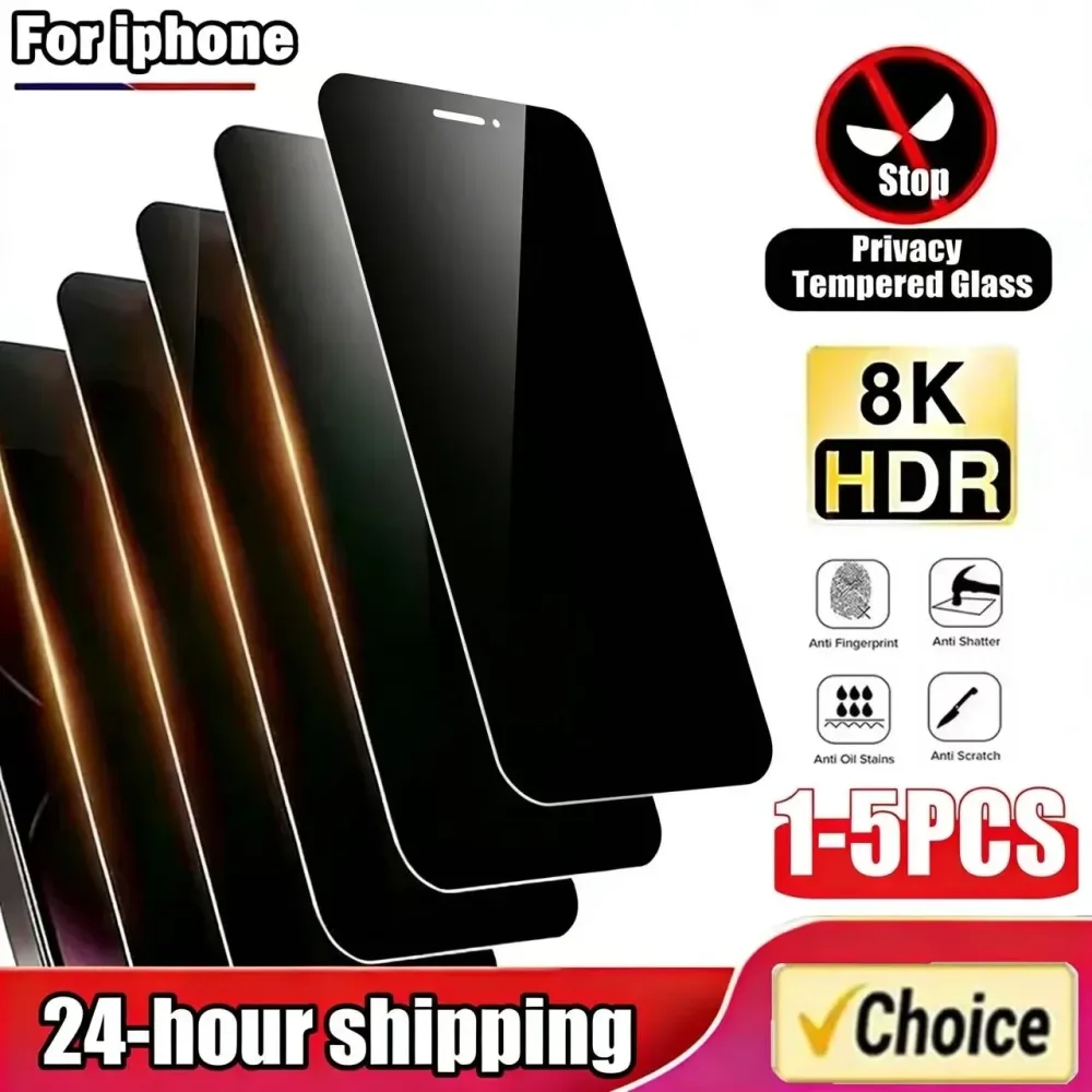1-5 Stück Anti-Spionage-Glas für iPhone 15 14 13 12 11 16 Pro Max Vollständige Abdeckung Sichtschutz-Displayschutzfolie für iPhone 17 13 14 X Xs Glas