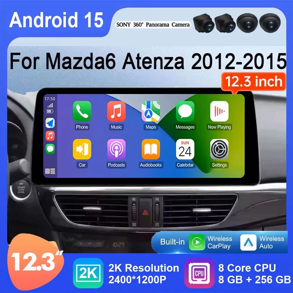 12,3 Zoll Für Mazda 6 GJ Serie Atenza 2013 2014 2015 Android 15 Drahtlose Carplay GPS BT Radio Multimedia Auto 4G WIFI BT DSP