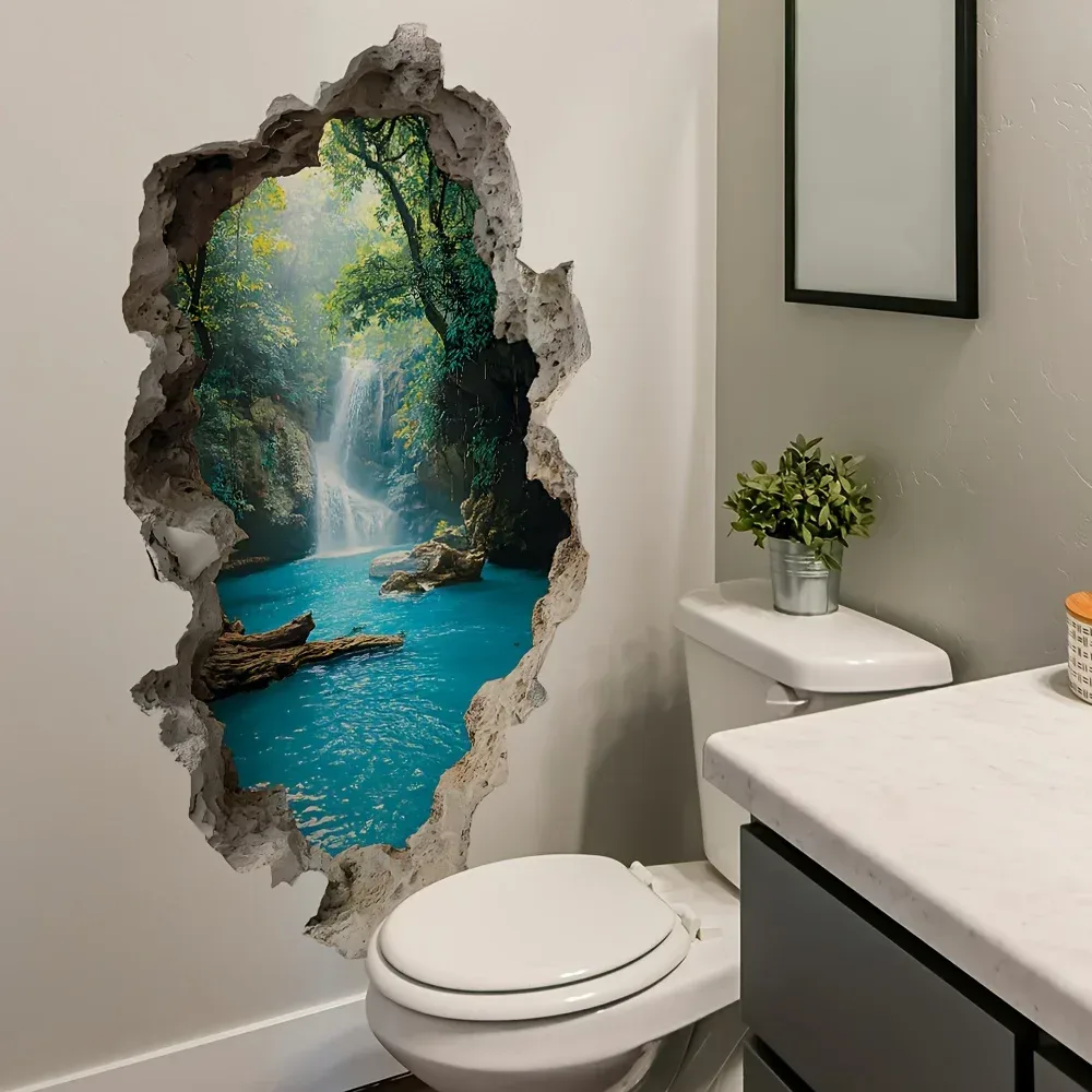 Creative Hole Valley Waterfall Scenic Wandaufkleber, Landschaftswandaufkleber ? geeignet für Schlafzimmer