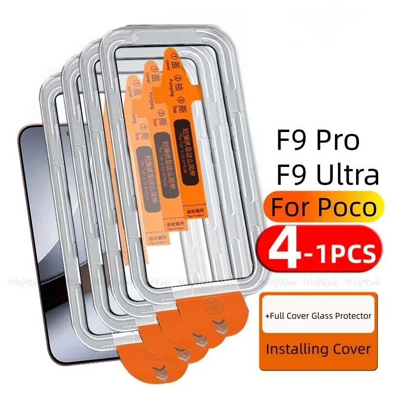 4/3/2/1 Stück für Poco F9 Pro Glas Xiaomi Poco F9 Ultra Pro Panzerglas 9H HD Vollabdeckung Staubfreier Displayschutz Poco F9 Pro