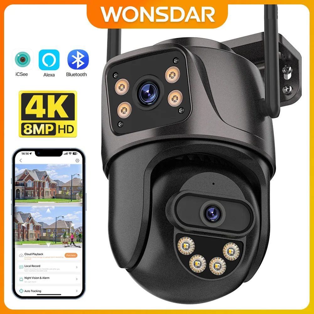 WONSDAR 4K PTZ WIFI Kamera Dual Objektiv Dual Screen IP Kamera Outdoor HD Auto Tracking Sicherheit Schutz CCTV Überwachung iCSee