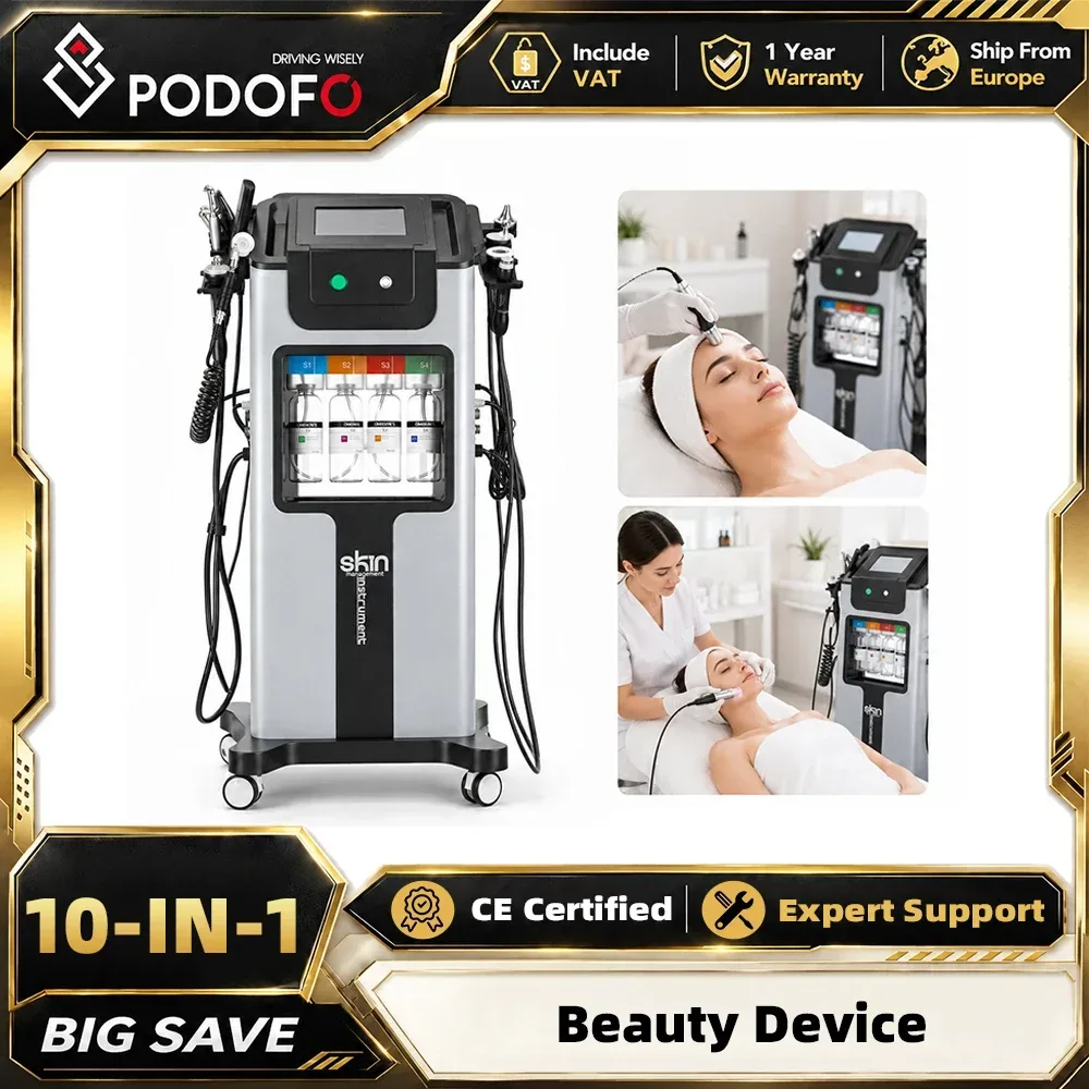 Podofo 10 IN 1 Hydra-Dermabrasionsgerät Hydra-Gesichtsbehandlungsgerät Hydrodermabrasion Aqua-Peeling Sauerstoff-Jet Tiefenreinigung Hautstraffung Verjüngung Aufhellung Schönheitsgerät Salon SPA