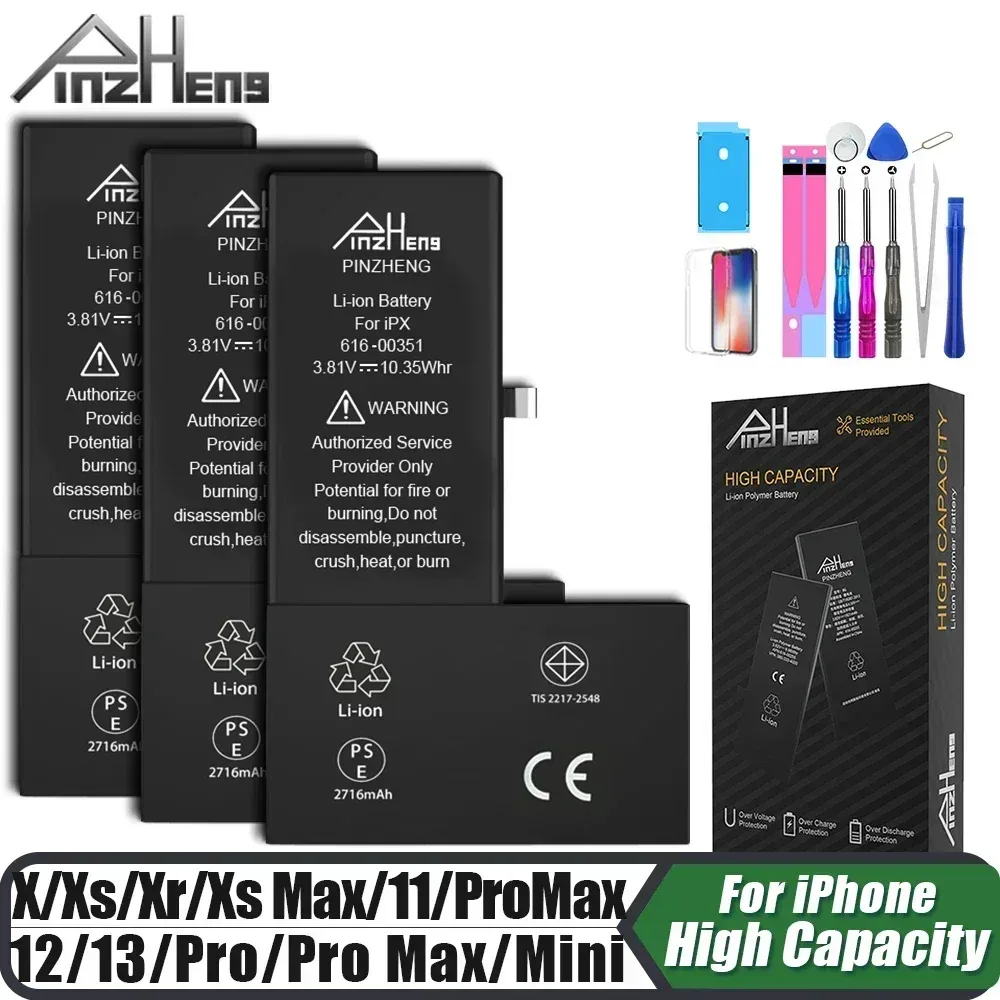 PINZHENG Akku für iPhone X XR XS 11 12 13 Mini Max Pro Pro Max Real High Capacity Ersatz Bateria Garantie Ein Jahr