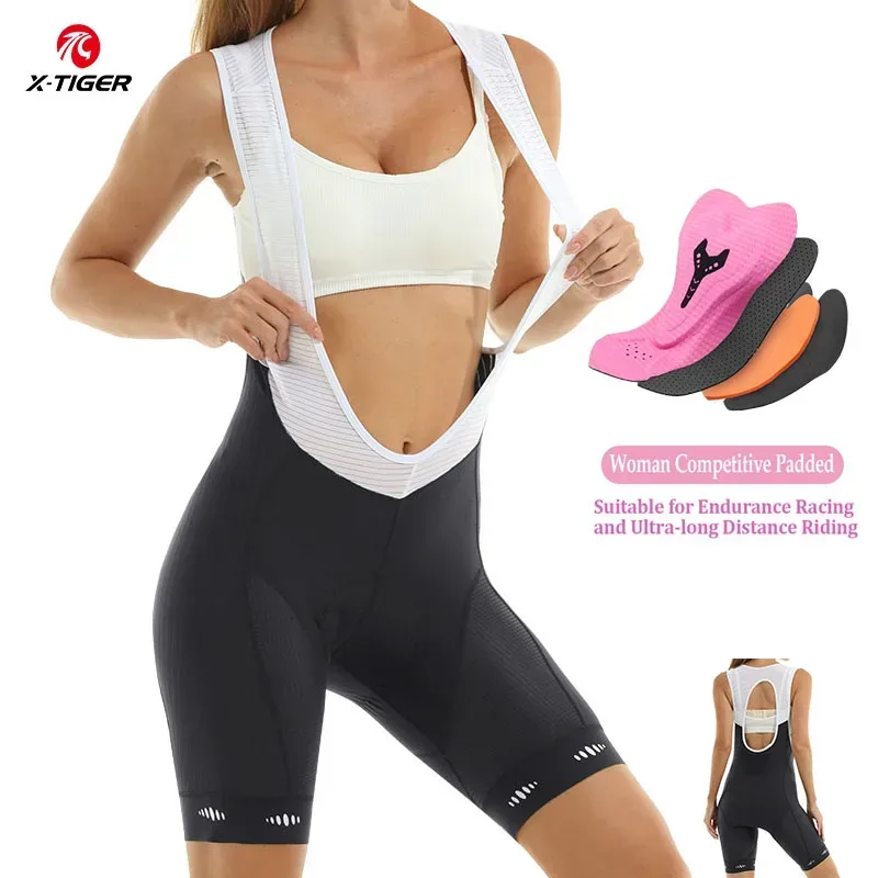 X-TIGER Radsport-Trägerhose für Damen, MTB, gepolsterte Shorts, Fahrt 6 Stunden, Fahrrad-Strumpfhose, schmale Passform, UPF 50+, Sport-Shorts