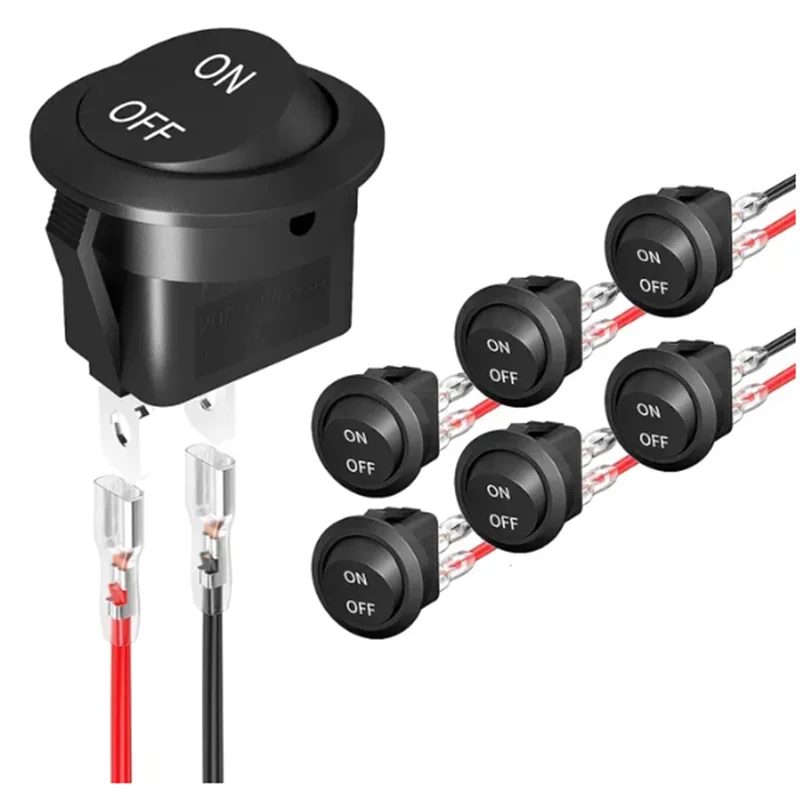 12 V runder Wippschalter AC 6 A/250 V 10 A/125 V SPST 2-poliger Ein/Aus-Kippschalter für Auto, Boot, Automobil, Wohnmobil, Schwarz