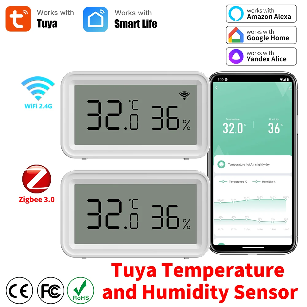 Tuya Wifi/Zigbee Temperatur Feuchtigkeit Sensor Thermometer Hygrometer Home Automation Überwachung APP für Alexa Google Assistent