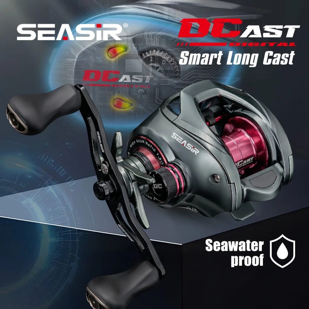 SEASIR DCAST DC Baitcasting-Angelrolle, digitale Steuerung, Weitwurf, Carbon-Unterlegscheiben, Messinggetriebe, 7,3:1 7+1BB, maximale Zugkraft, 8,5 kg
