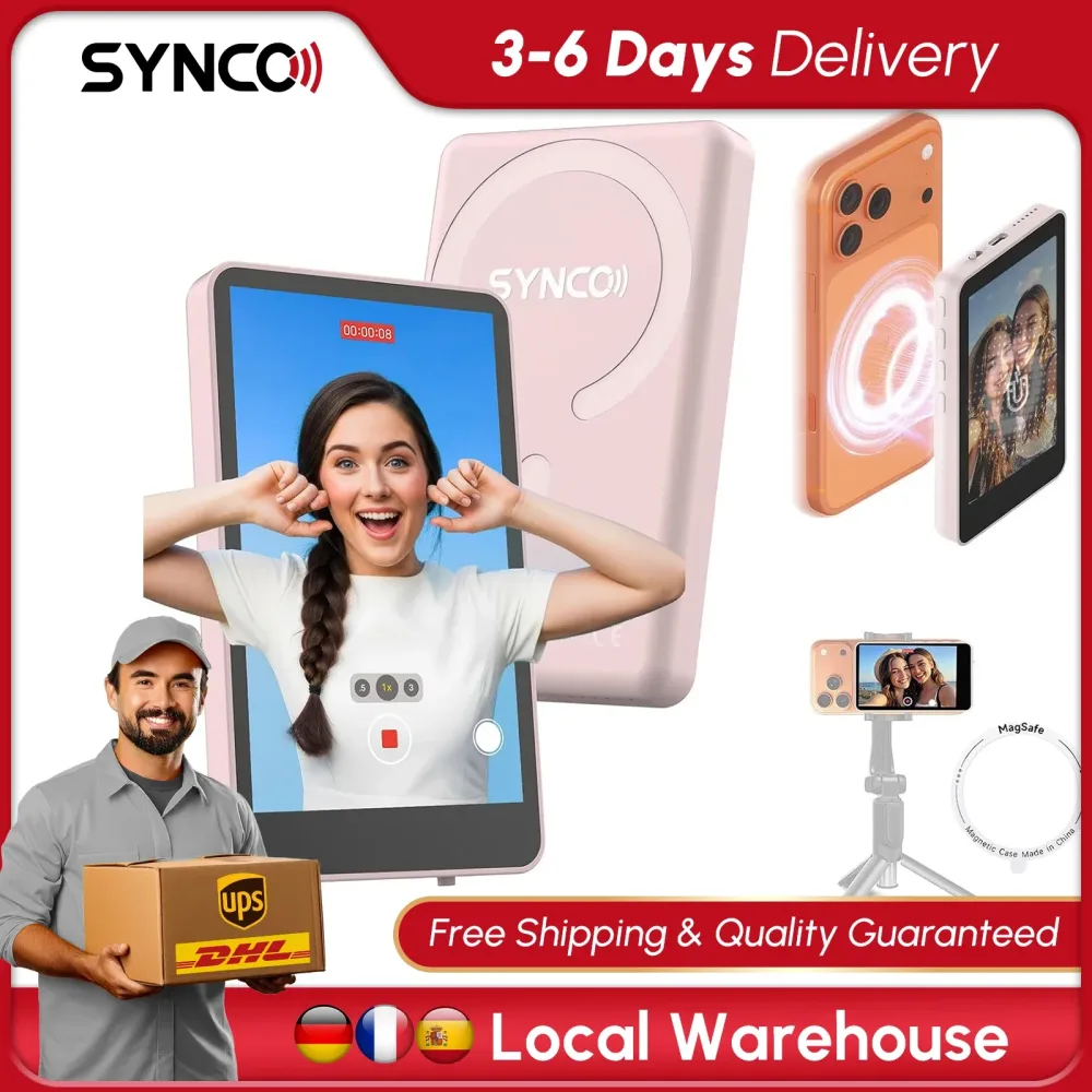 ?DE STOCK? SYNCO XView M4 4 Zoll Magnetischer Vlog-Selfie-Monitor P2P Drahtlose Verbindung Bluetooth-Fernbedienung Kein WLAN erforderlich Tragbarer Rückkamera-Betrachter Kompatibel mit iPhone