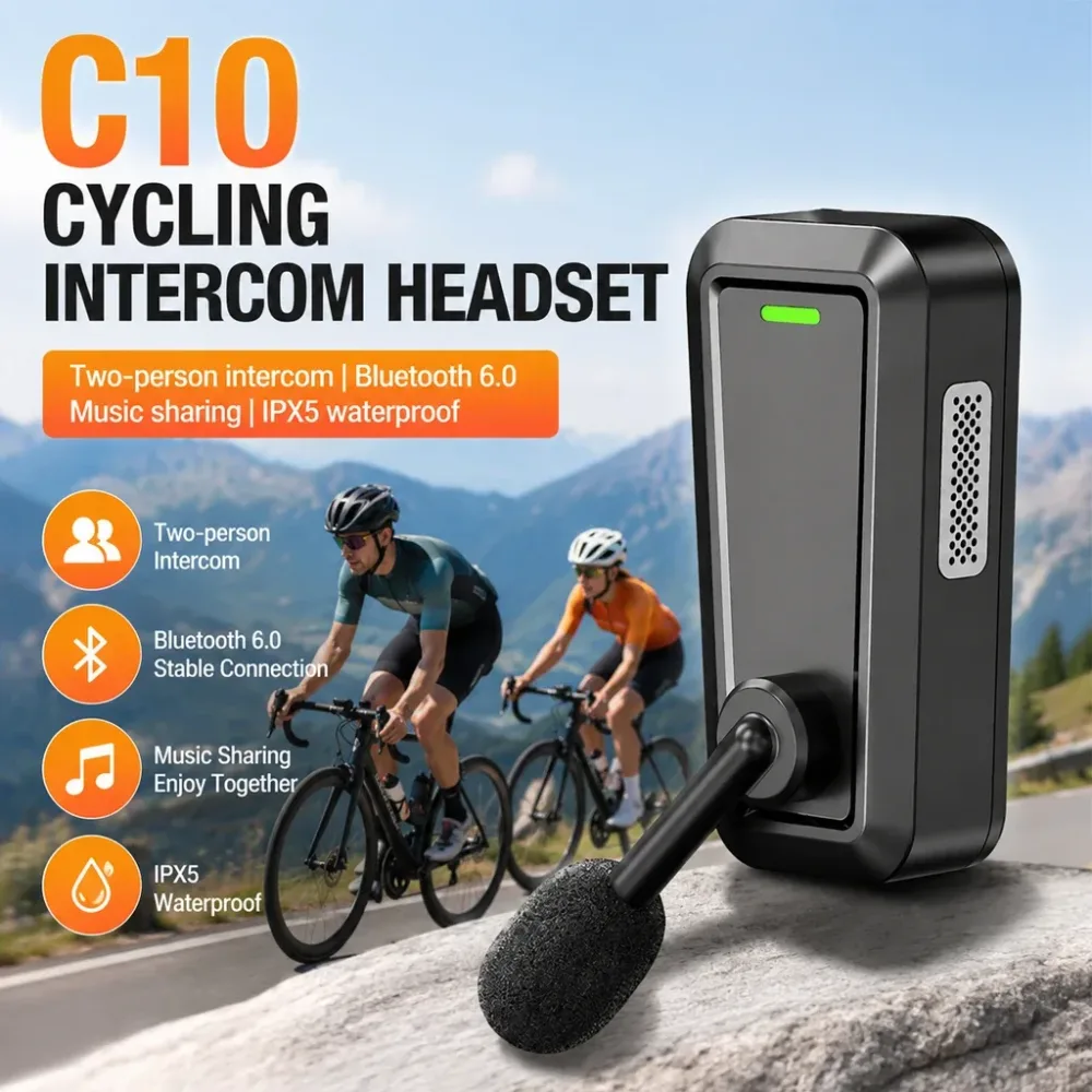 1/2 Stück C10 Kabelloses Bluetooth-Helm-Intercom-Headset, Wasserdicht, Geräuschunterdrückung, Musik-Sharing, Interphone für Outdoor-Radfahren