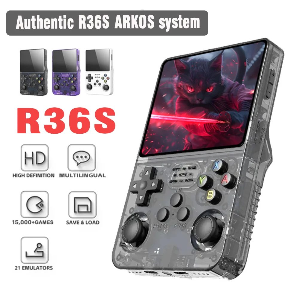 ARKOS R36S Retro-Handheld-Spielekonsole, Linux-System, 3,5-Zoll-IPS-Bildschirm, Video-Player, 64 GB/128 GB, tragbare Handheld-Spielekonsole