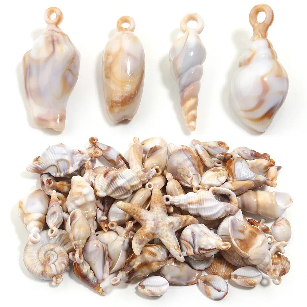 10-100 stücke Natürliche Shell Acryl Perlen Ozean Hellbraun Muschel Anhänger Für Schmuck Machen DIY Armbänder Schlüsselbund Zubehör