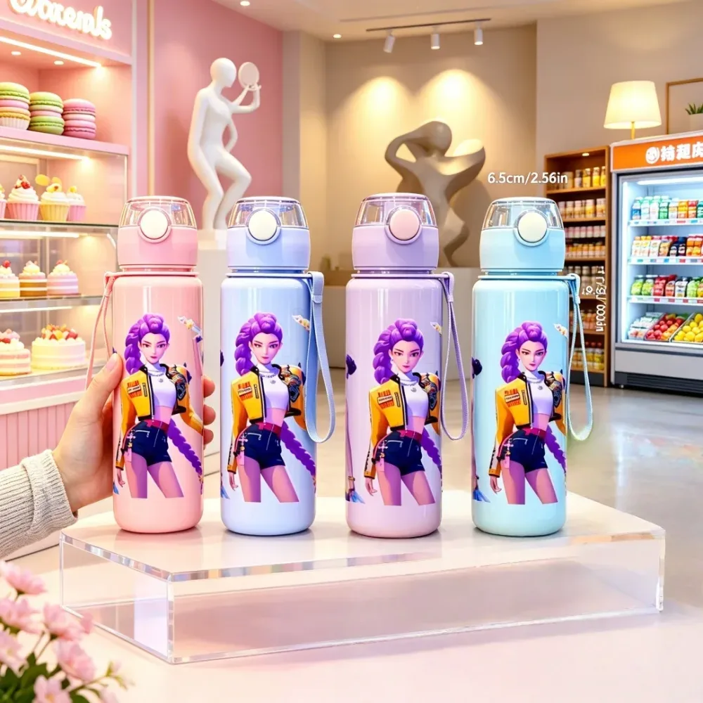 Wasserbecher mit Cartoon-Motiv ?Hübsches Mädchen?, 3D-gedrucktes Muster, lichtbeständig, beliebtes Filmmotiv, unverzichtbar für Sport und Fitness