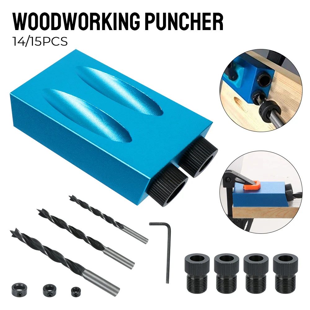 7/14/15 Stück 15 Grad Taschenloch-Jig-Set, Holzbearbeitung, Lochbohrführung, Locator, Locher mit Bohrer-Set