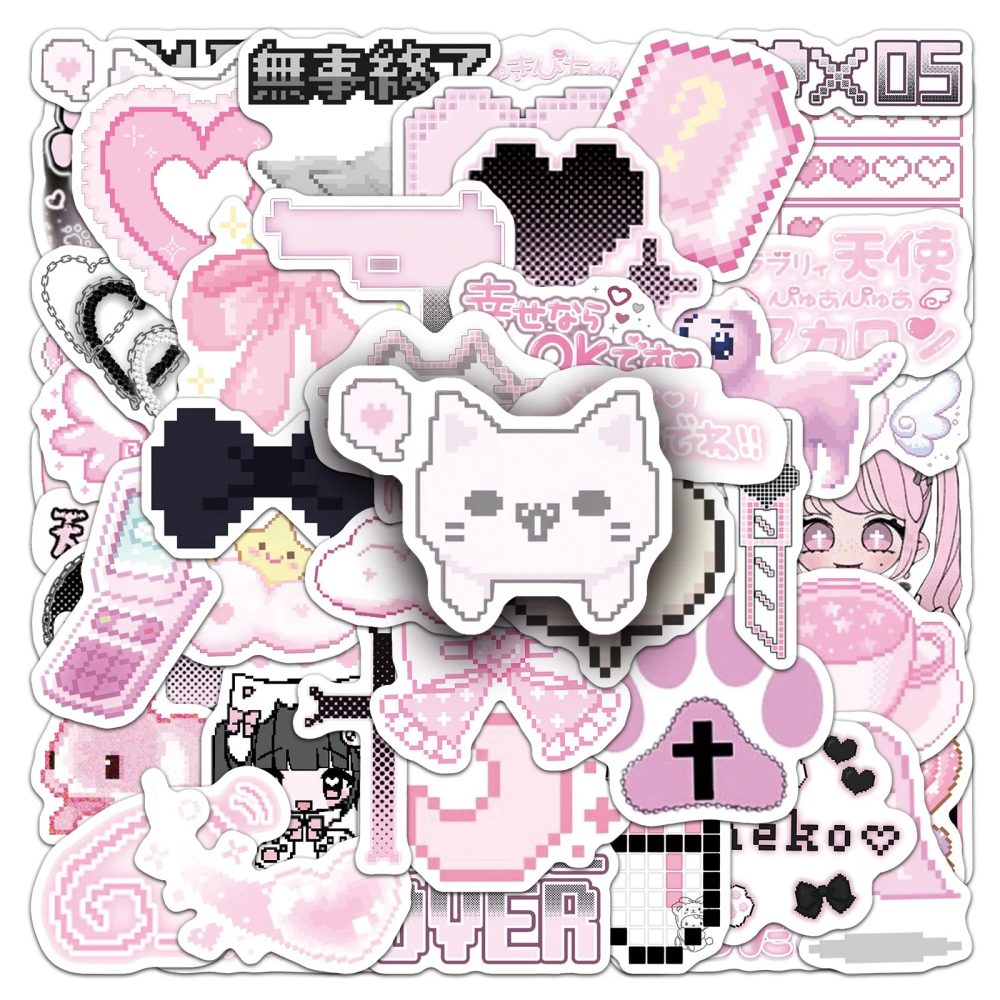 10/50 Stück süße Pixel rosa Goth Mädchen Graffiti Aufkleber ästhetische Aufkleber DIY Kühlschrank Laptop Telefon Tagebuch Briefpapier Aufkleber Kind Spielzeug