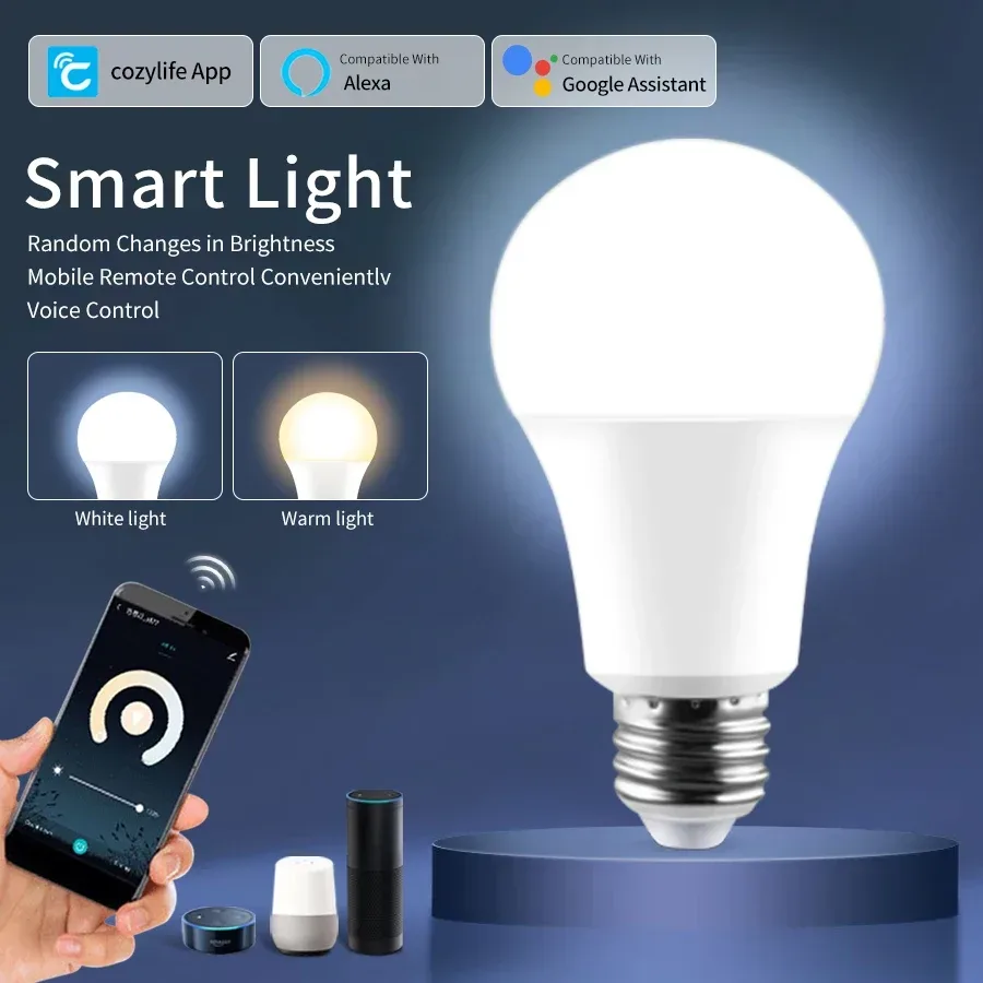 220V 110V WLAN Smart LED-Glühbirne Cozylife App 12W 15W 20W E27 LED Smart-Lampe Weiß/Warm Dimmbar Kompatibel mit Alexa Google Assistant