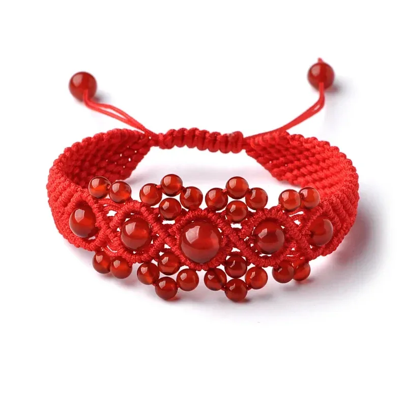Natürliche rote Achat verstellbare Strang Armbänder Mode Damen handgemachte geflochtene Seil Kette Liebhaber Party Schmuck Geschenk