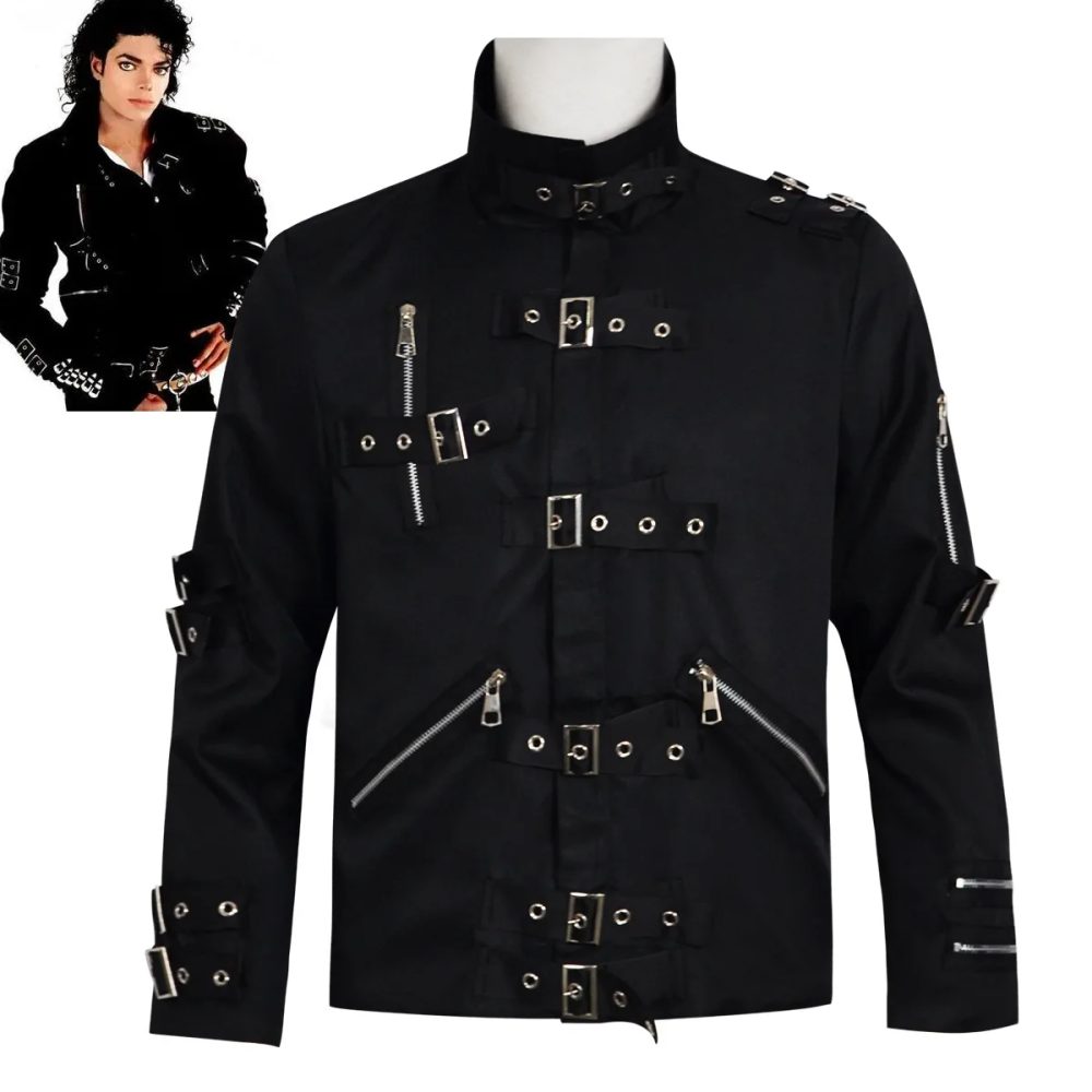 Michael Jackson Cosplay-Kostüm BAD Punk-Jacke Schwarze Slim-Fit BAD-Jacke Kostümkleidung für Männer Adore Stars Impersonator