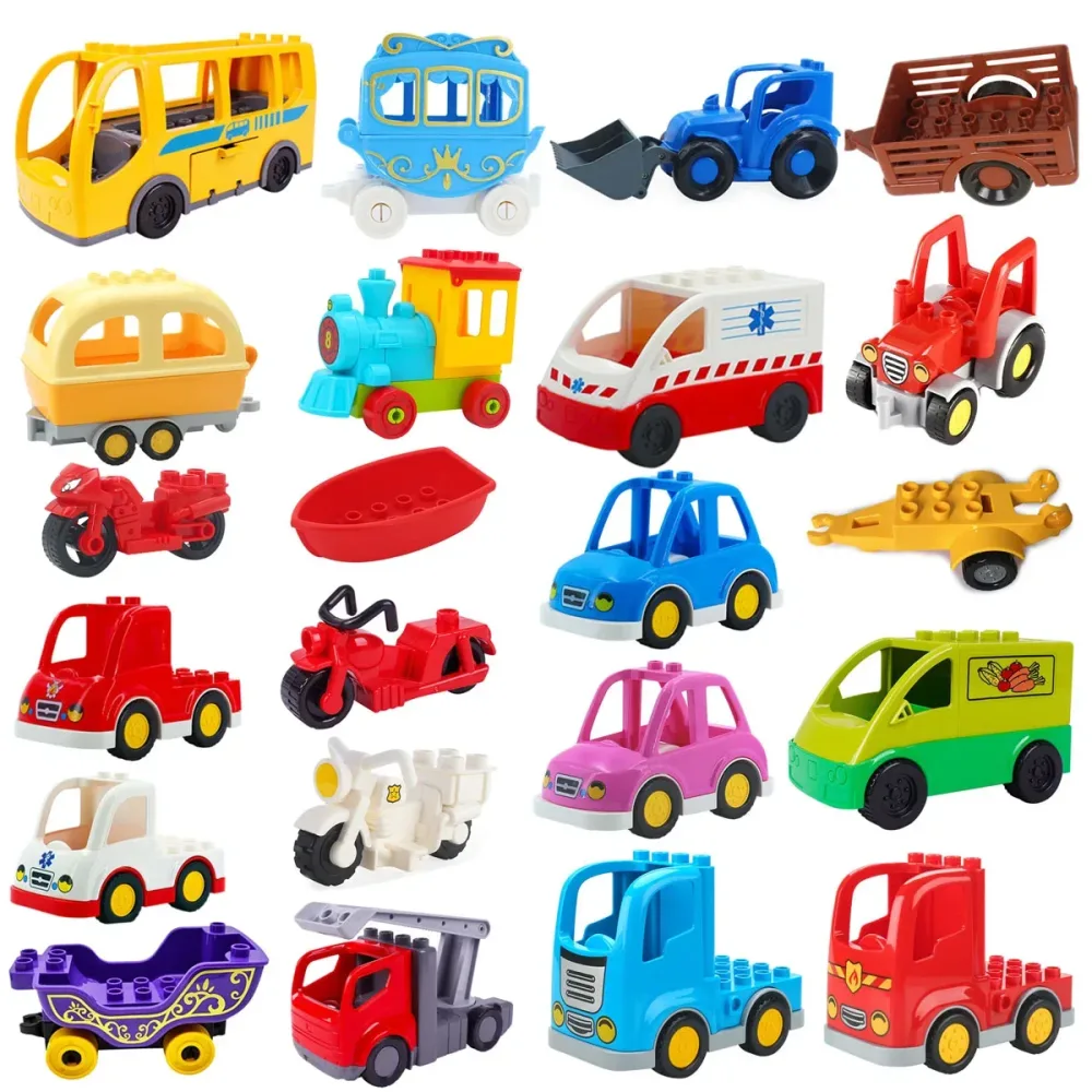 Anhänger Auto Motorrad Boot Große Bausteine Kollokation Fahrzeug Zubehör Kind DIY Spielzeug Kompatibel Mit Duploed Set Geschenk