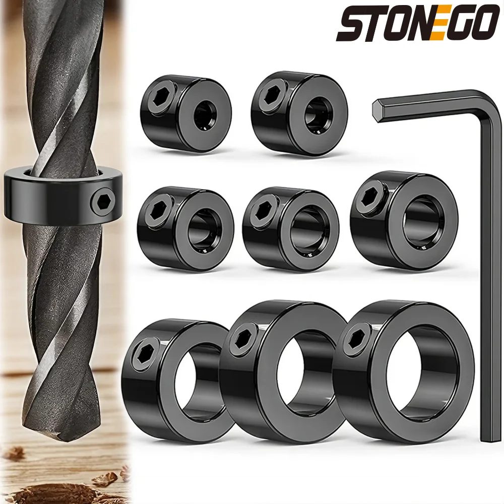 STONEGO 8 Stück Bohrer-Tiefenanschlagringe ? 3?16 mm verstellbare Halsbänder, Positionierer, für Präzisionsholzbearbeitung