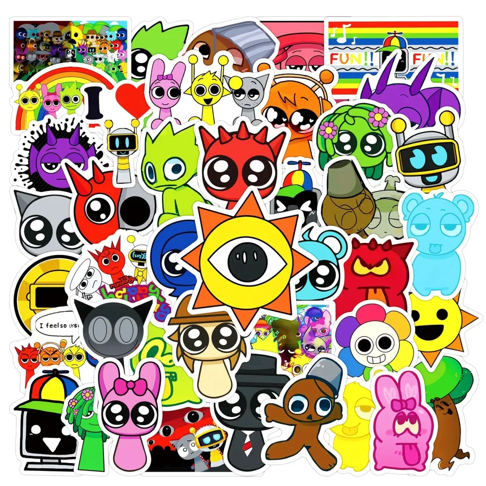 60 Stück Incredibox Sprunki Aufkleber Incredibox Plüsch DIY Aufkleber Scrapbooking Telefon Gepäck Skateboard Wasserdichte Aufkleber