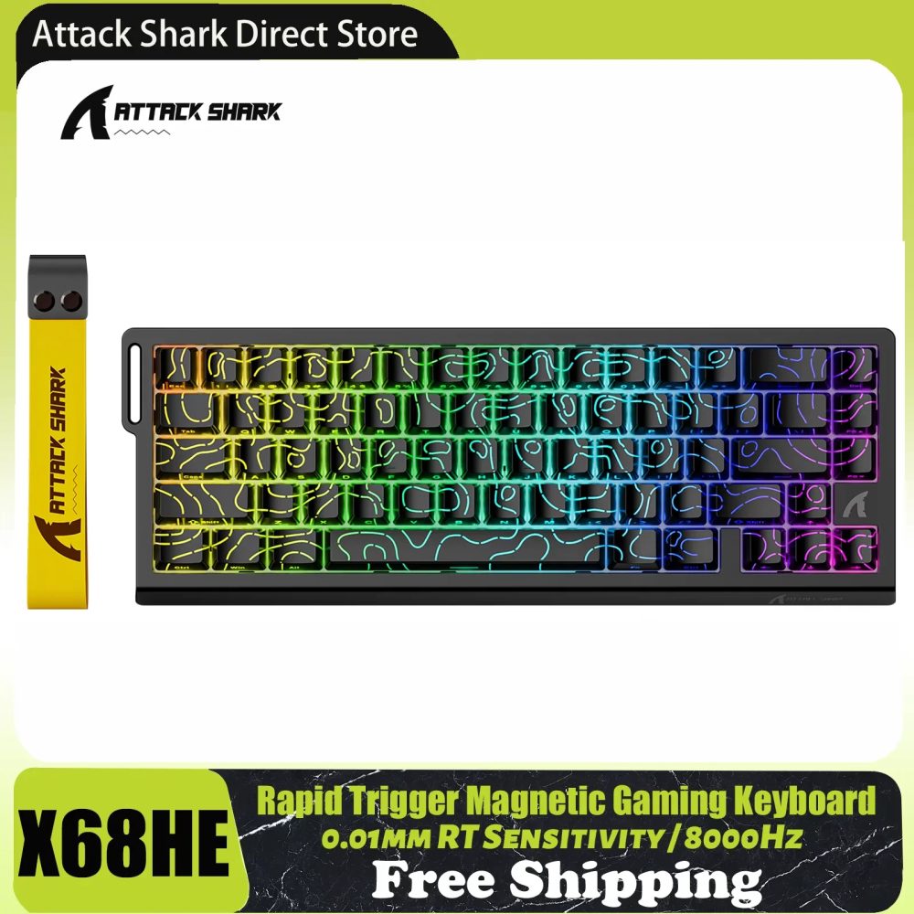 ATTACK SHARK X68 HE Rapid Trigger 8KHz Magnetische Tastatur, 0,01 mm RT-Genauigkeit, 60 % Layout, RGB, Unterstützung RT/Snap Tap/DKS/MT/TGL