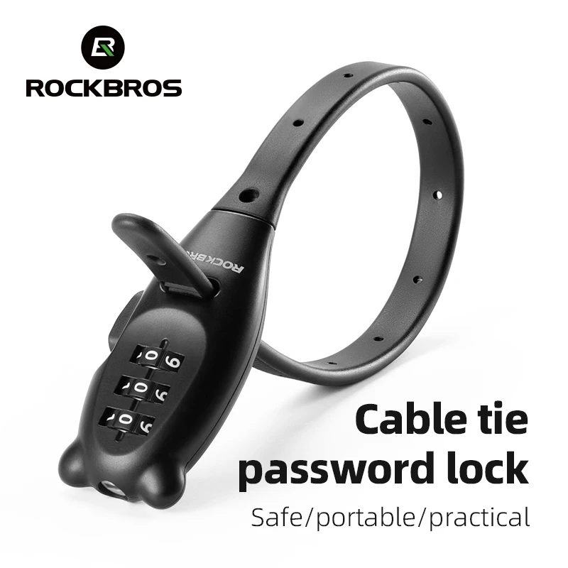 ROCKBROS Tragbares Fahrradschloss, Kabelbinder, Zinklegierungsschloss, Helm-Passwortschloss, Diebstahlsicherung, frei verstellbares Seilschloss