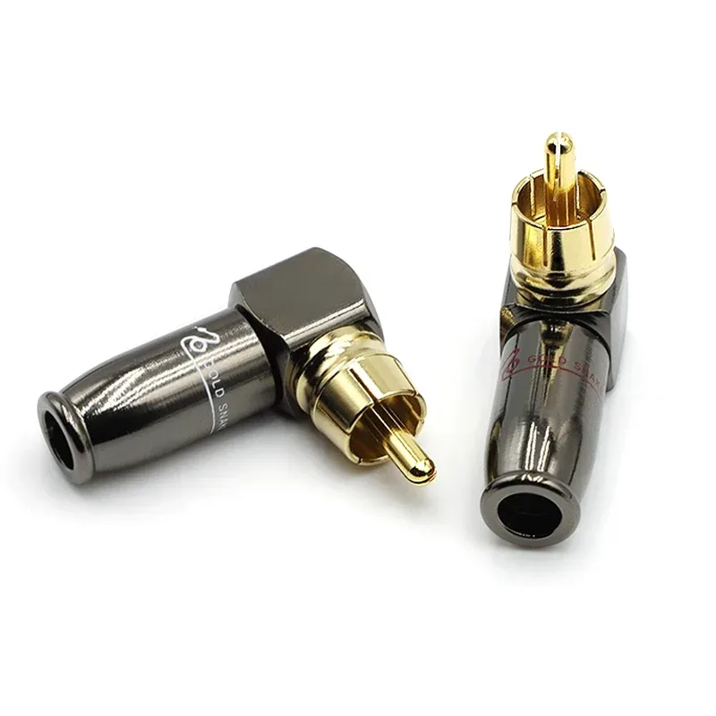 1-4 Stück 90-Grad-Schlangen-RCA-Stecker, L-förmig, schwarz, vergoldet, rechtwinkliger RCA-Stecker, Audio-Video-Anschluss, Lötanschluss