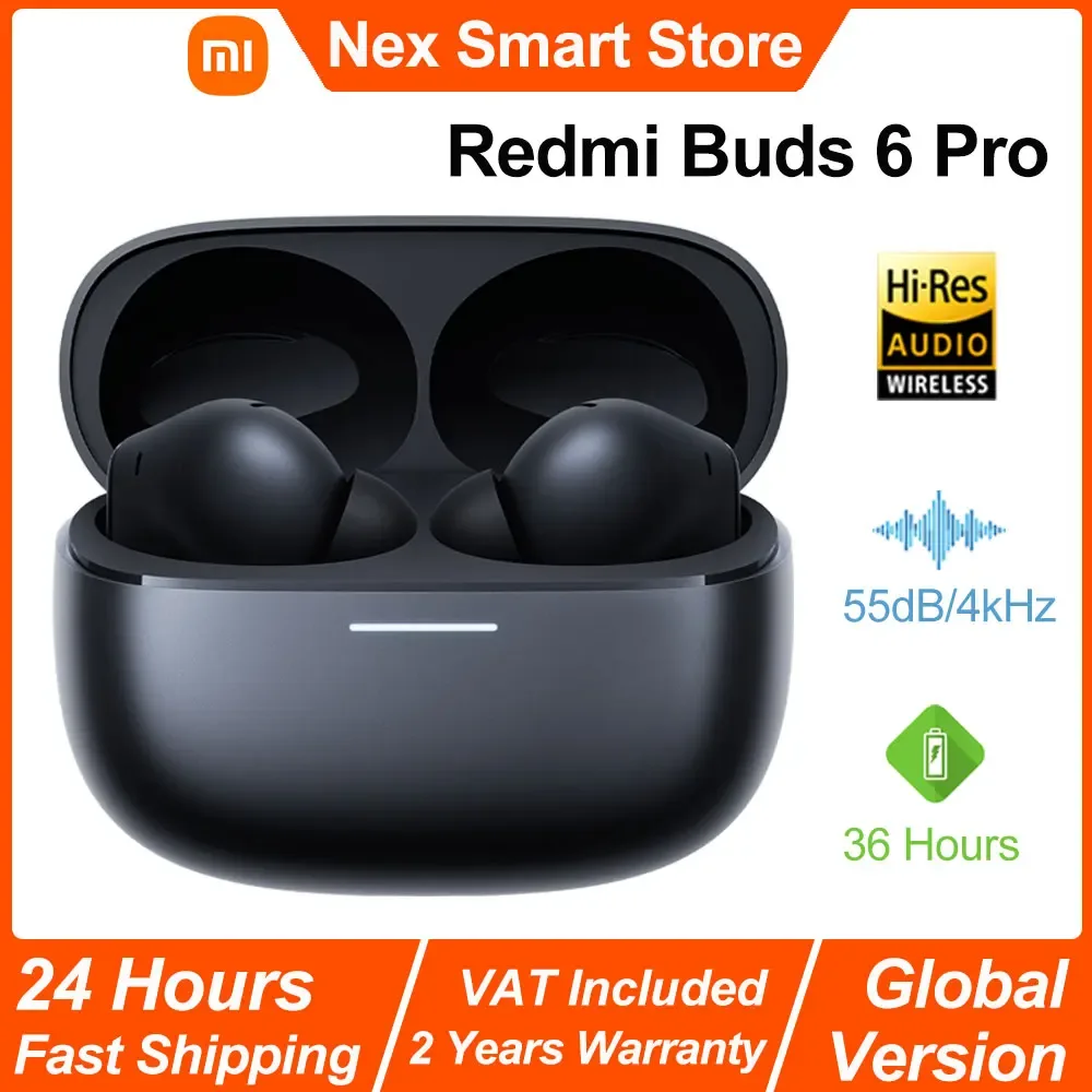 Xiaomi Redmi Buds 6 Pro Bluetooth-Kopfhörer, Kopfhörer mit aktiver Geräuschunterdrückung, hochauflösendes Audio mit LDAC, kabelloser BT5.3-Kopfhörer