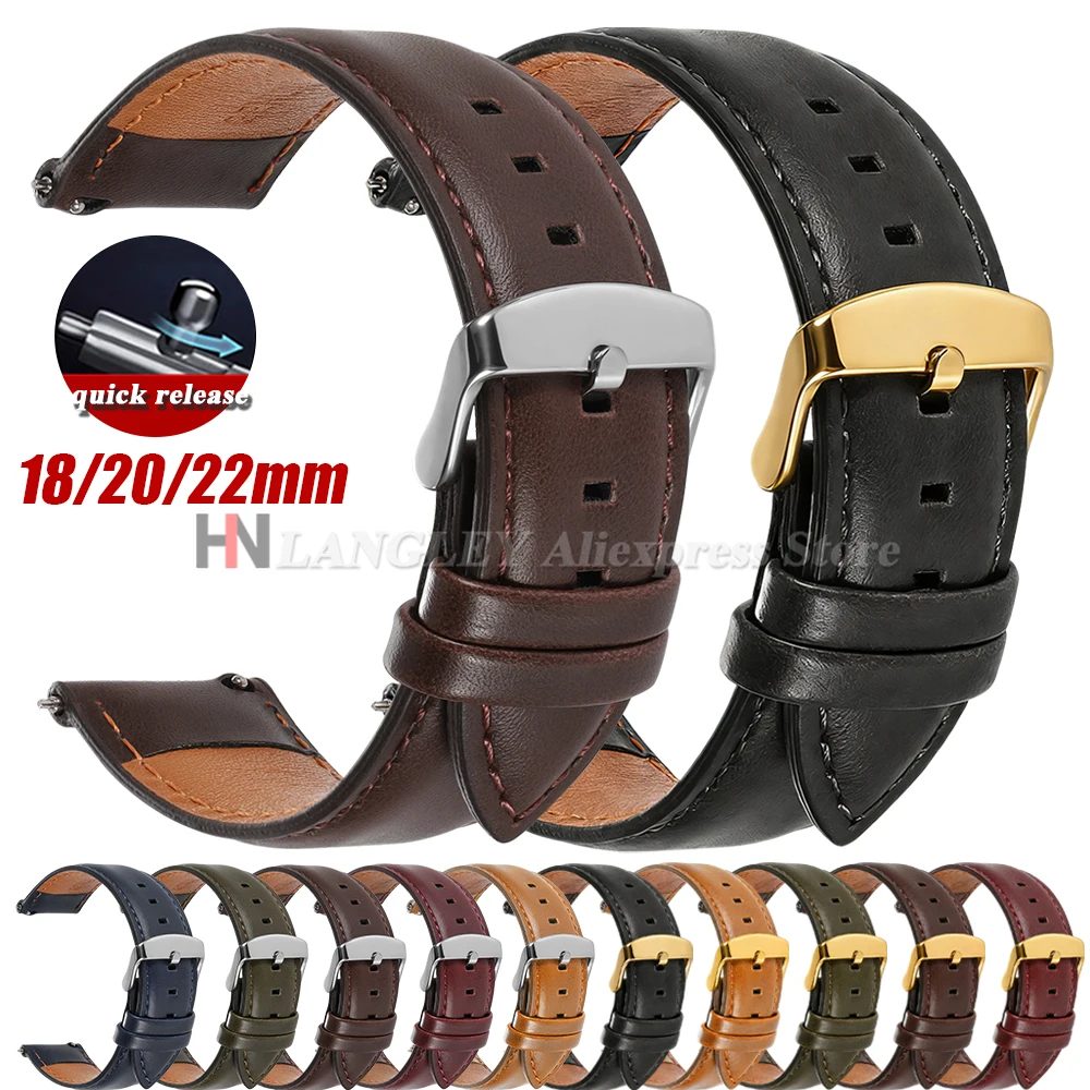Schnellverschluss-Armband aus echtem Rindsleder, 18 mm, 20 mm, 22 mm, für DW für Omega, Schwarz, Braun, Rot, Dornschließe, Uhrenzubehör