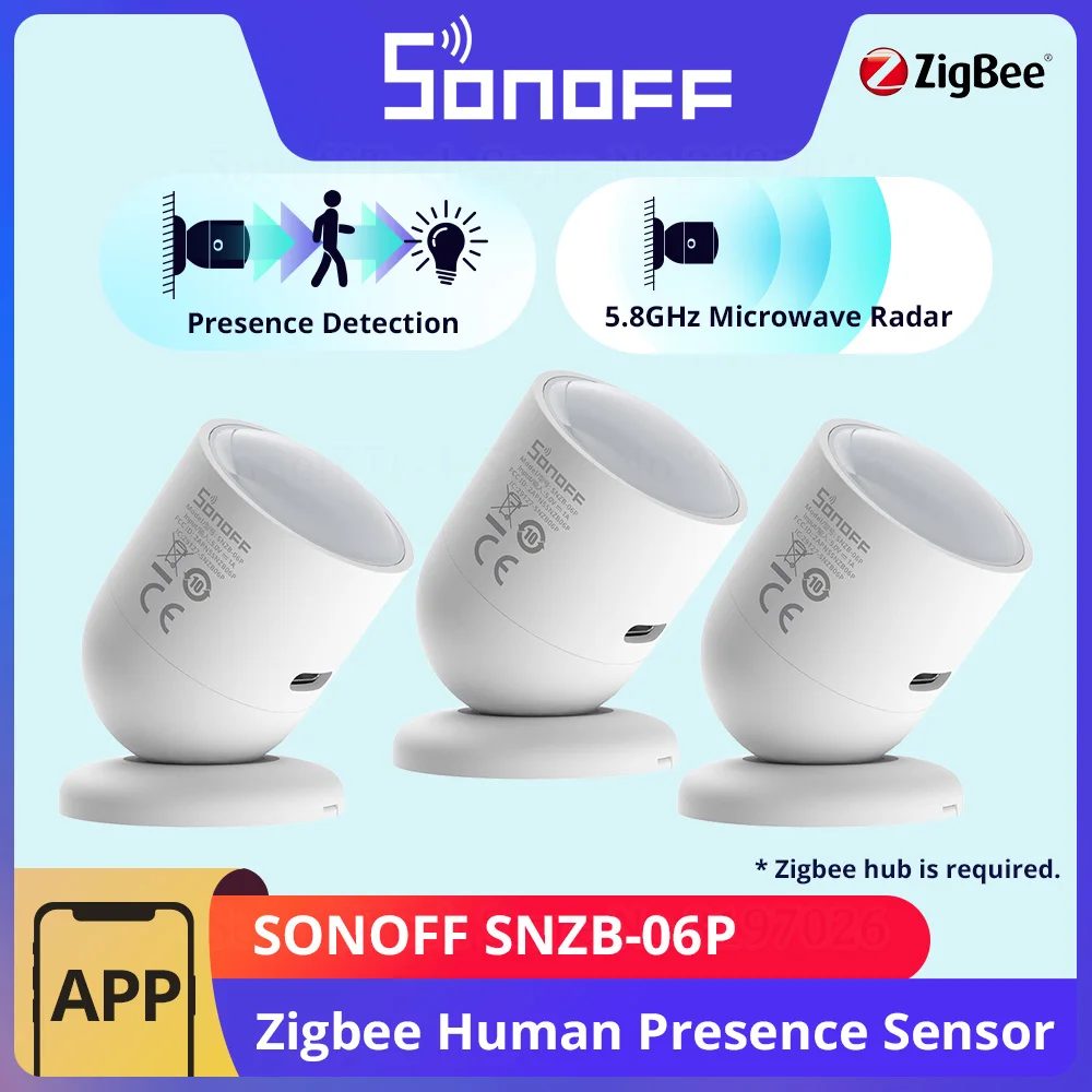 1-10 Stück SONOFF SNZB-06P Zigbee Anwesenheitssensor 5,8GHz Mikrowellenradar Smart Scene ZBBridge-P eWeLink Alice Alexa Google