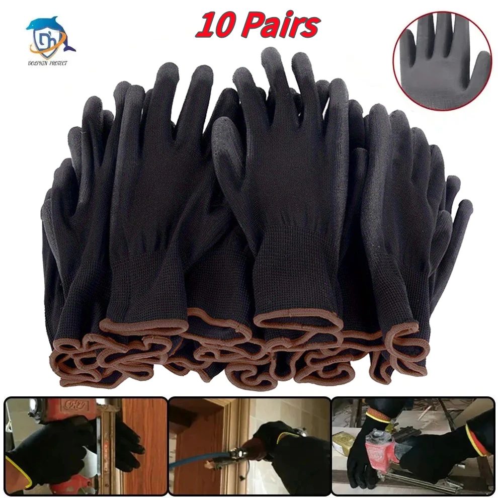 10 Paar schwarze, langlebige Schutzhandschuhe ? rutschfest, verschleißfest, ESD-Schutz für Gartenarbeit und Holzbearbeitung