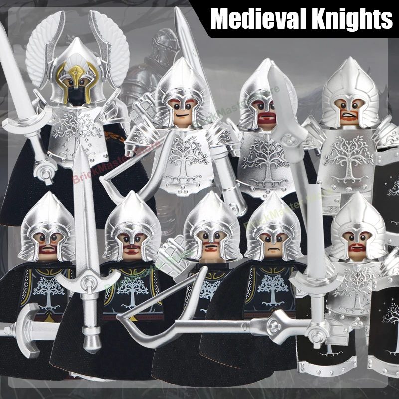 Mittelalterliche Burg Soldat Ritter Figuren Bausteine Schwertkämpfer Kapitän Bogenschütze Speer Infanterie Rüstung Helm Bogen Schwert Ziegel Spielzeug