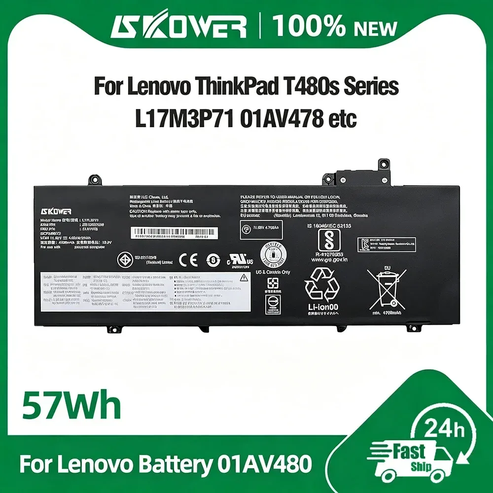 SKOWER 57Wh 01AV478 01AV479 01AV480 Laptop-Akku für Lenovo ThinkPad T480s L17L3P71 L17M3P71 L17M3P72 SB10K97620 SB10K97621