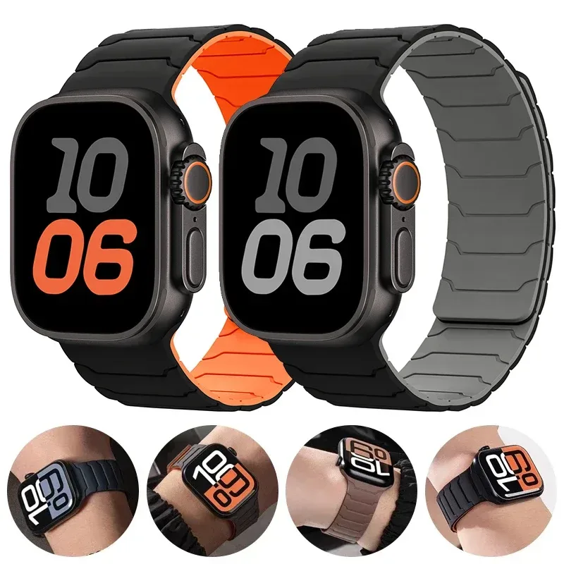 Armband für Apple Watch Ultra 2 Band 49 mm 44 mm 45 mm 40 mm 42 mm 46 mm 41 mm 38 mm magnetisches Silikonarmband IWatch Serie 10 SE 9 8 7
