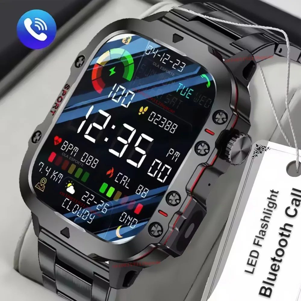 2026 Neue Militärische Smartwatch für Herren IP67 3ATM Outdoor-Sport Fitness-Tracker Blutdruck-Gesundheitsmonitor BT-Anrufe GPS Smartwatch