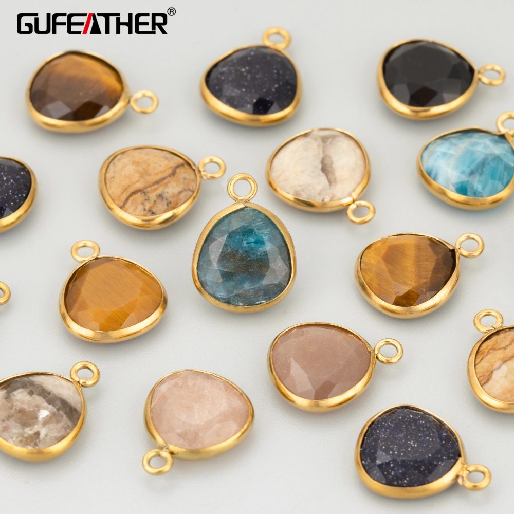 GUFEATHER, 2 Stück/Los, MI15, Schmuckzubehör, 316L Edelstahl, Naturstein, handgefertigt, Charms, Schmuckherstellung, DIY-Anhänger